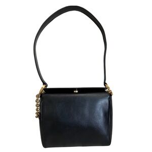 Salvatore Ferragamo Gancini Black Calfskin Leather Shoulder Bag